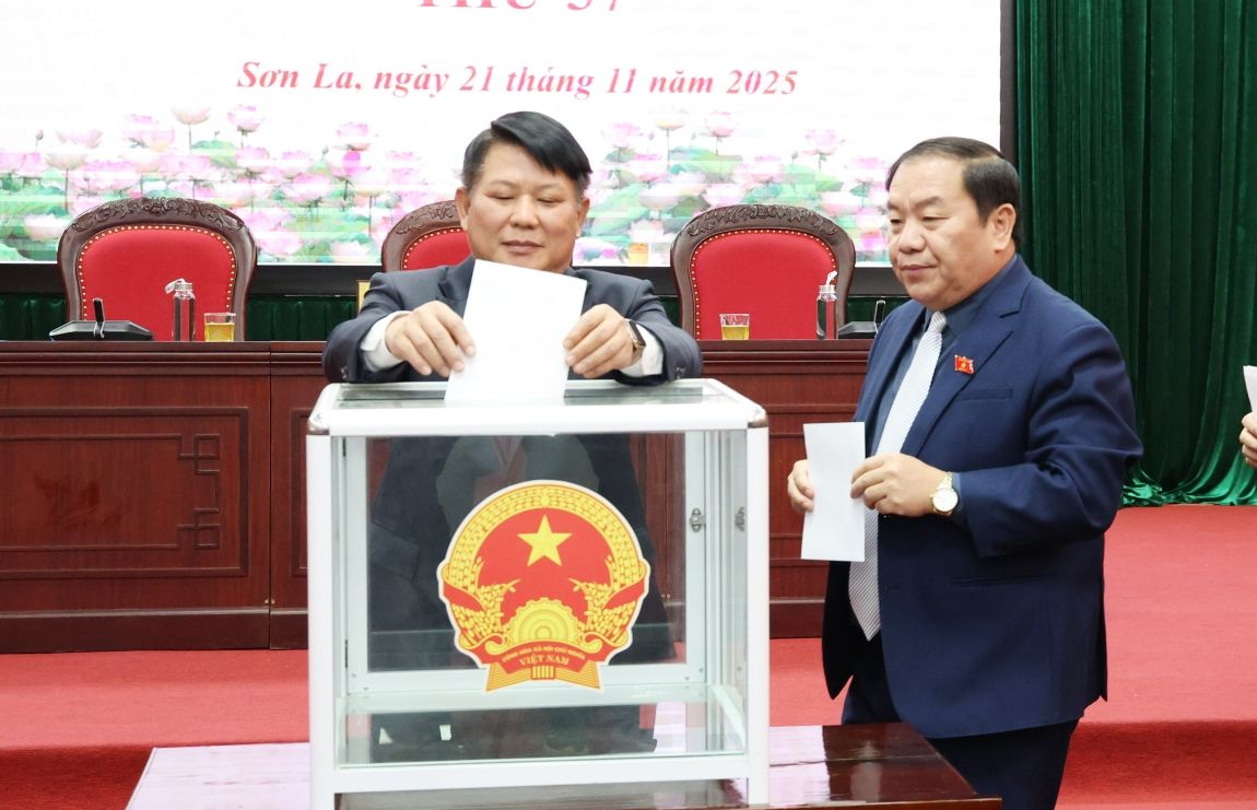 Các đại biểu bỏ phiếu bầu chức danh Chủ tịch HĐND tỉnh khóa XV.