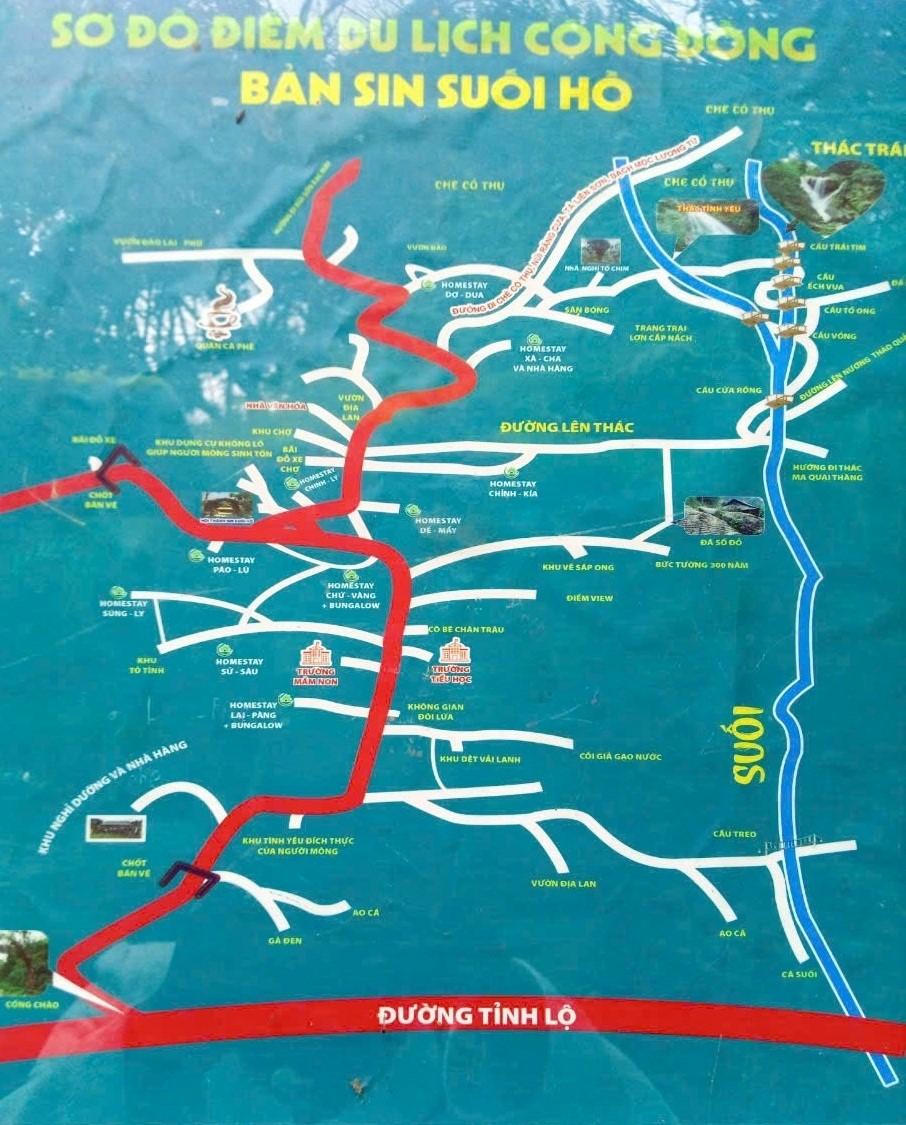 Sơ đồ chỉ dẫn các điểm đến bản du lịch cộng đồng Sin Suối Hồ.