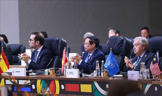 Thủ tướng Phạm Minh Chính tham dự và phát biểu tại Phiên toàn thể Hội nghị Thượng đỉnh G20. Ảnh: Dương Giang/TTXVN