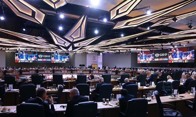 Thủ tướng Phạm Minh Chính phát biểu tại Phiên toàn thể Hội nghị Thượng đỉnh G20. Ảnh: Dương Giang/TTXVN