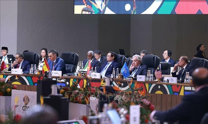 Thủ tướng Phạm Minh Chính tham dự và phát biểu tại Phiên toàn thể Hội nghị Thượng đỉnh G20. Ảnh: Dương Giang/TTXVN