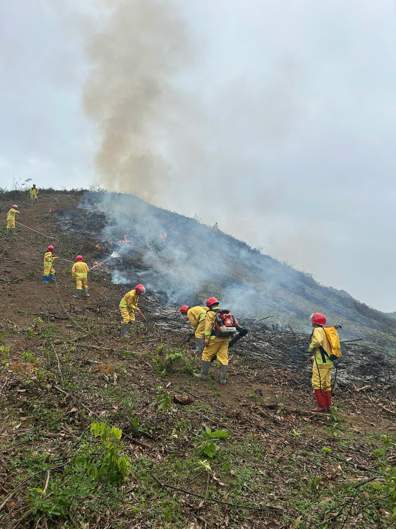 Hạt Kiểm lâm số 10 thực hiện diễn tập phòng cháy chữa cháy.
