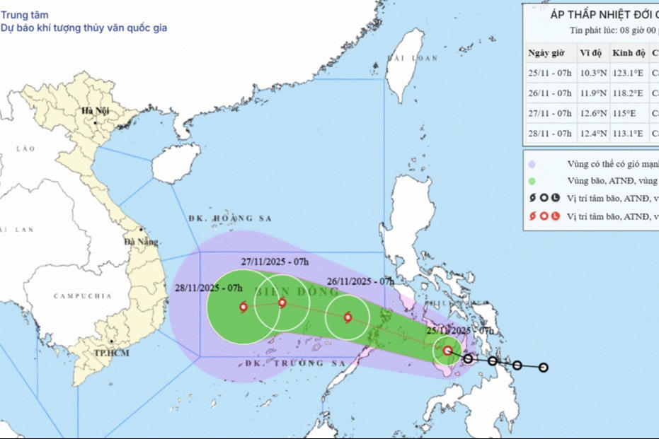 Cập nhật mới nhất áp thấp nhiệt đới gần Biển Đông