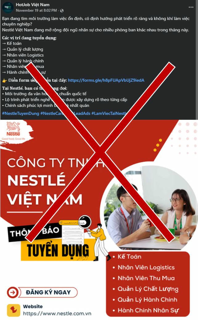 Nestlé Việt Nam cảnh báo tình trạng lừa đảo tuyển dụng mạo danh
