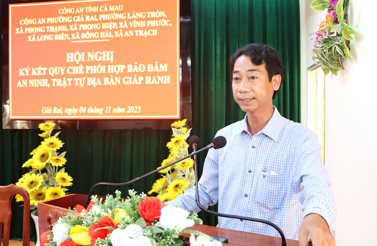 Ông Trần Nguyễn Trường Giang - Phó Bí thư Thường trực Đảng ủy phường Giá Rai, phát biểu tại Hội nghị.