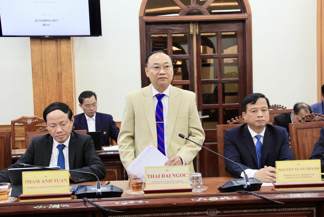 Bí thư Tỉnh ủy Gia Lai Thái Đại Ngọc phát biểu tại buổi làm việc.