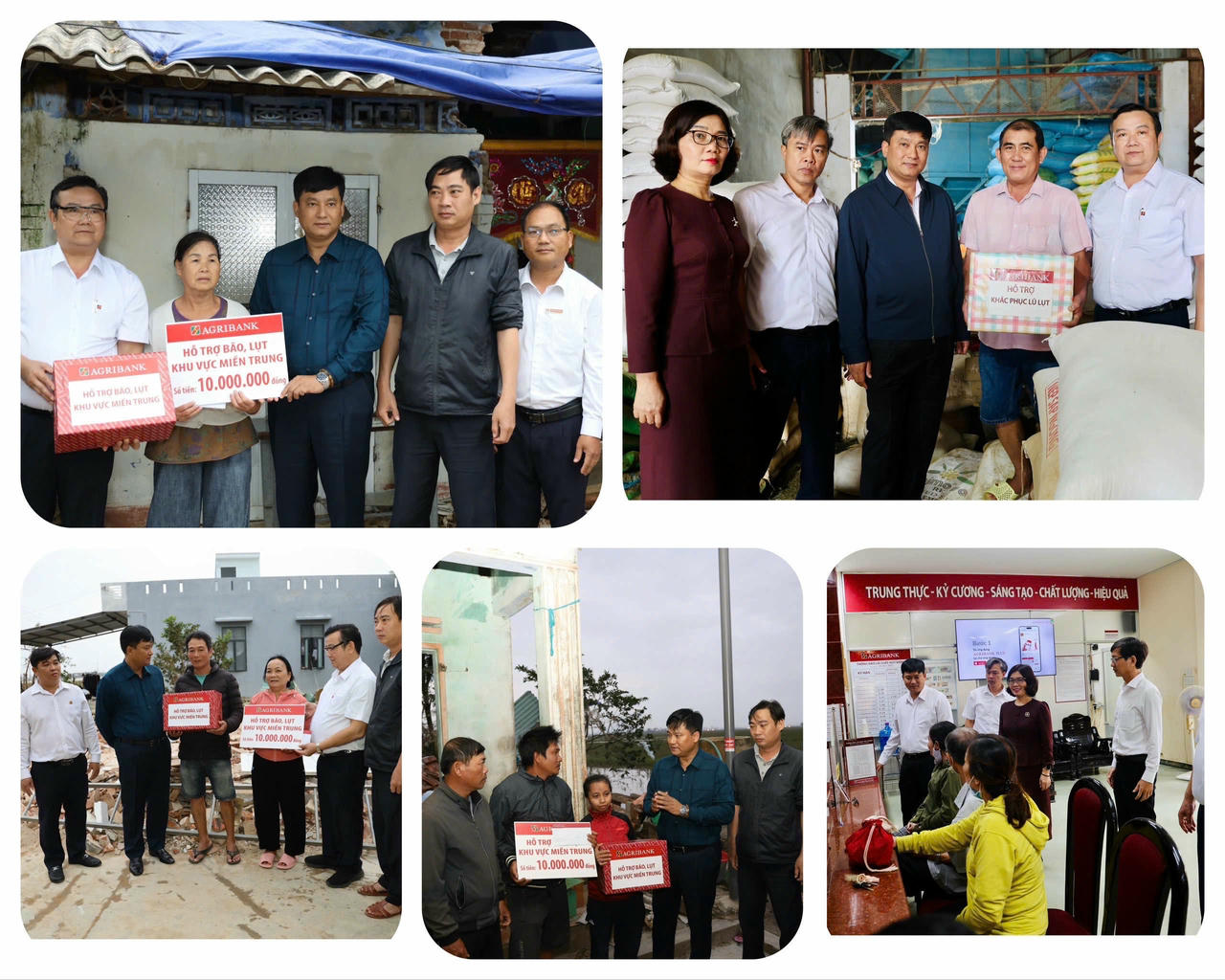 Đ/c Phạm Toàn Vượng, Phó Bí thư Đảng uỷ, Thành viên HĐTV, Tổng Giám đốc Agribank cùng đoàn công tác thăm và tặng quà cho khách hàng bị thiệt hại bão lũ