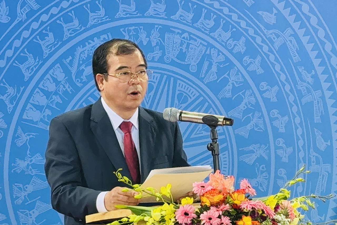 Phó Chủ tịch UBND thành phố Hải Phòng Nguyễn Minh Hùng, Trưởng Ban Tổ chức Đại hội phát biểu tại buổi lễ