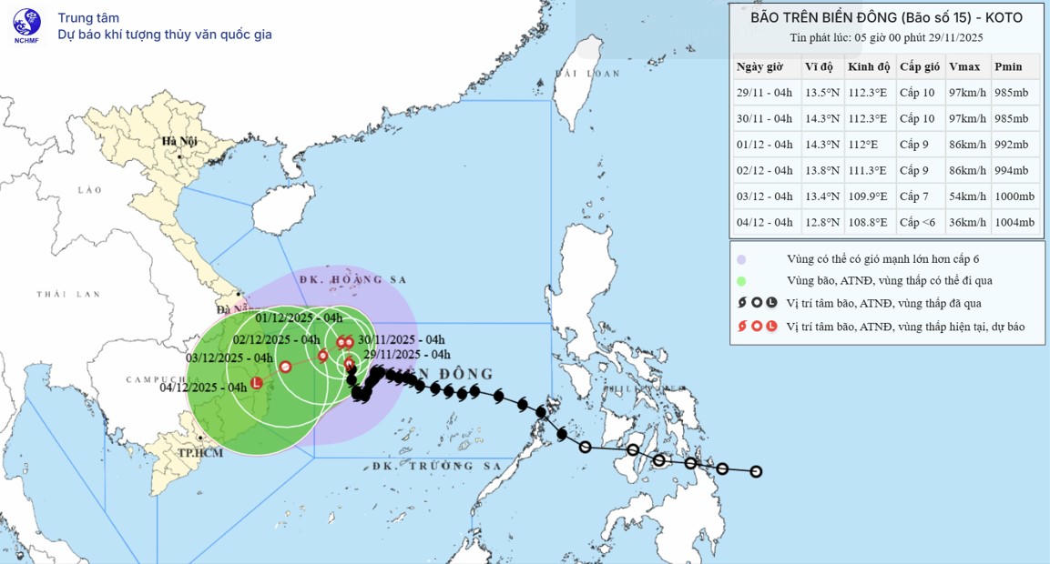 Dự báo vị trí, hướng di chuyển của bão số 15.