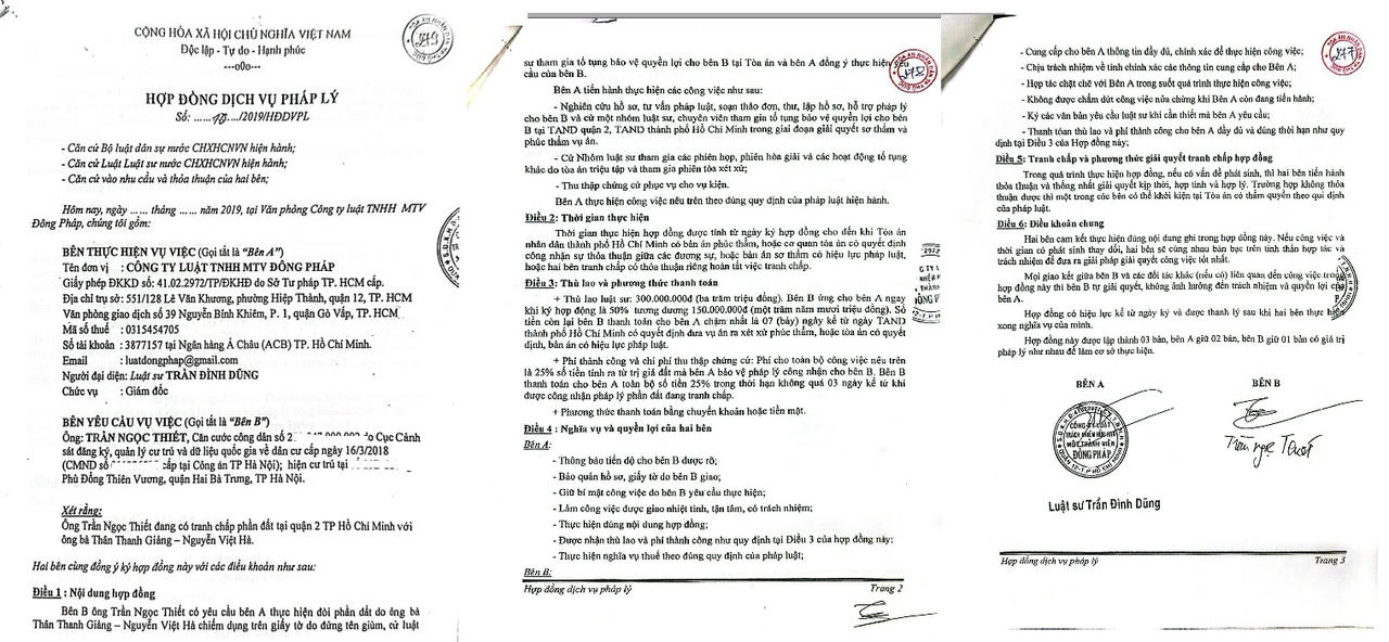 Hợp đồng dịch vụ pháp lý số 10/2019/HĐDVPL với Công ty Luật TNHH MTV Đông Pháp (do Luật sư Trần Đình Dũng đại diện)