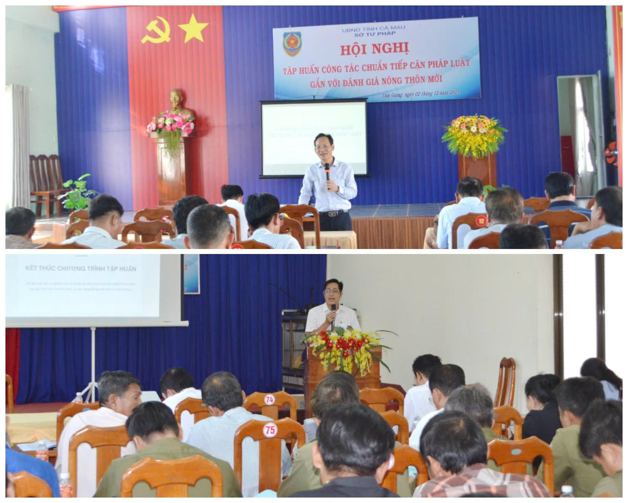 Báo cáo viên Sở Tư pháp Cà Mau, triển khai các quy định về đánh giá, công nhận xã đạt chuẩn tiếp cận pháp luật.