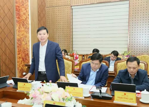 Phó Chủ tịch Thường trực UBND tỉnh Nguyễn Lê Huy phát biểu tại hội nghị.