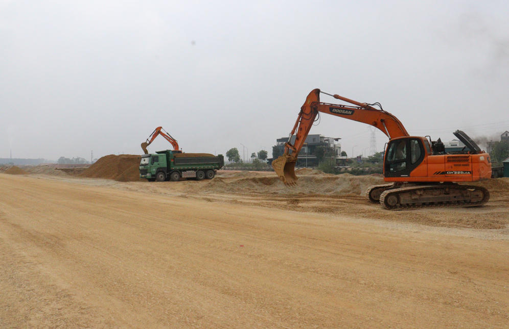 Hình ảnh tuyến đường Vành đai 4 đang thi công (đoạn qua địa bàn tỉnh Bắc Ninh).