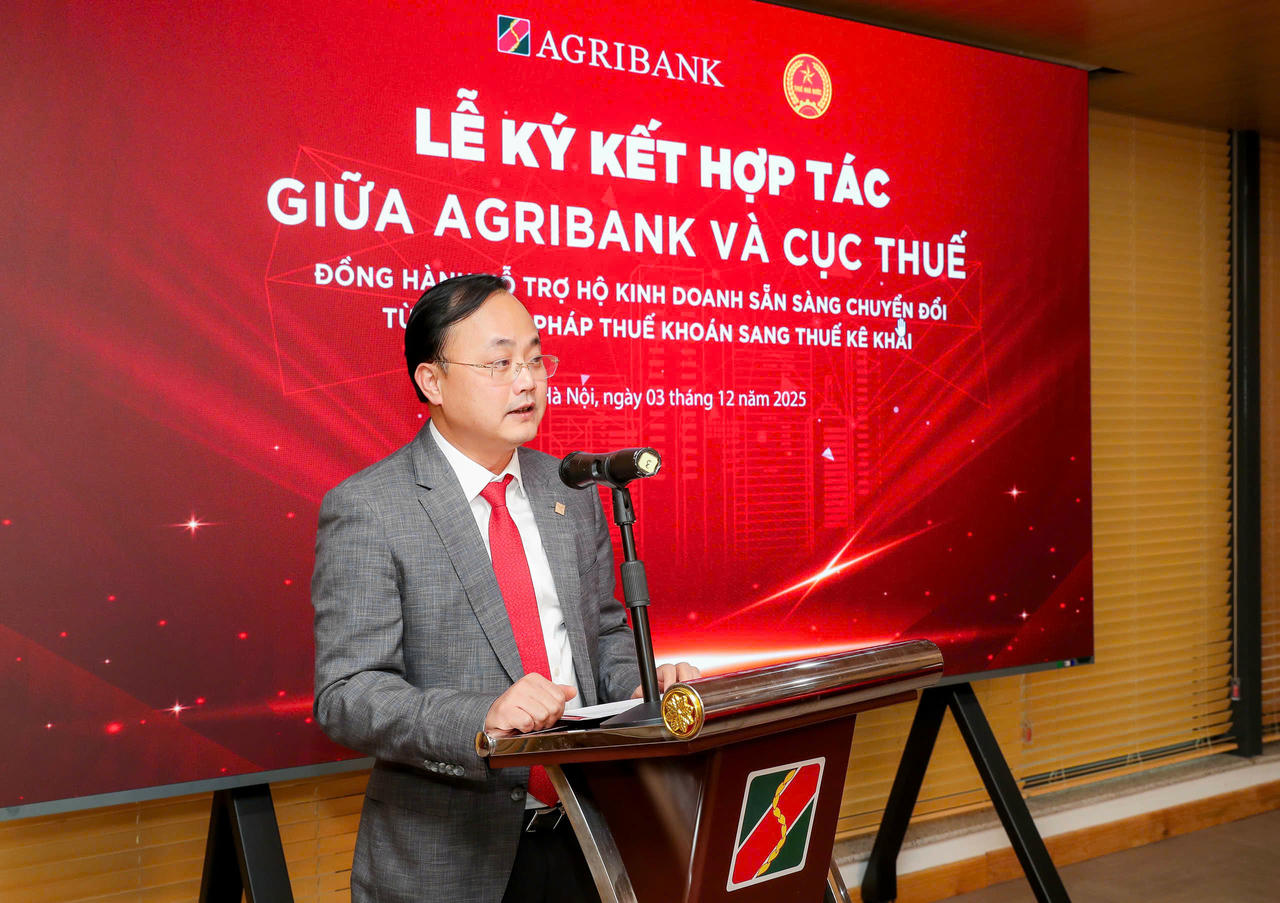 Ông Tô Huy Vũ - Chủ tịch Hội đồng thành viên Agribank phát biểu tại Lễ ký kết.