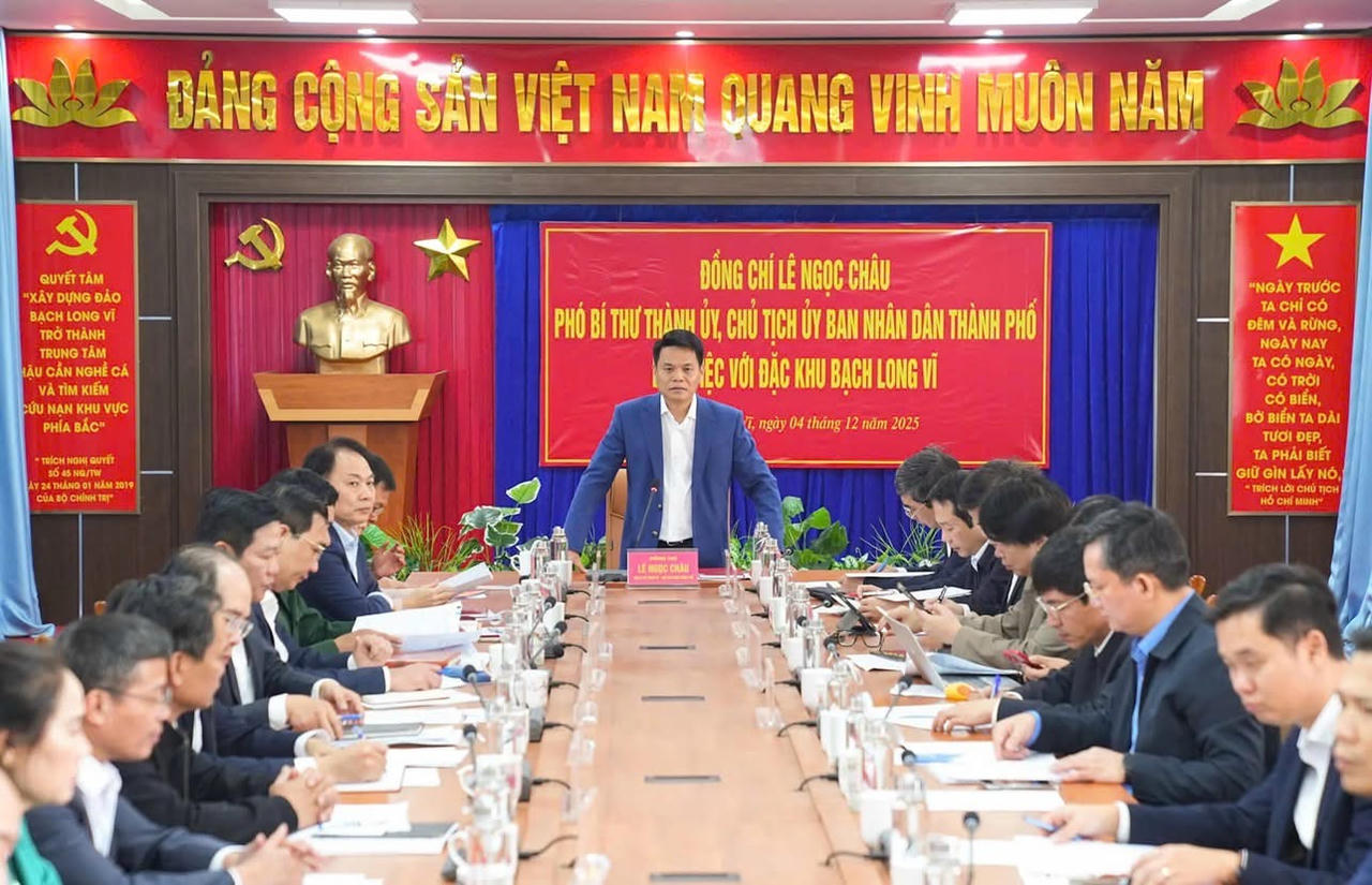 Chủ tịch UBND TP Hải Phòng Lê Ngọc Châu phát biểu tại buổi làm việc.