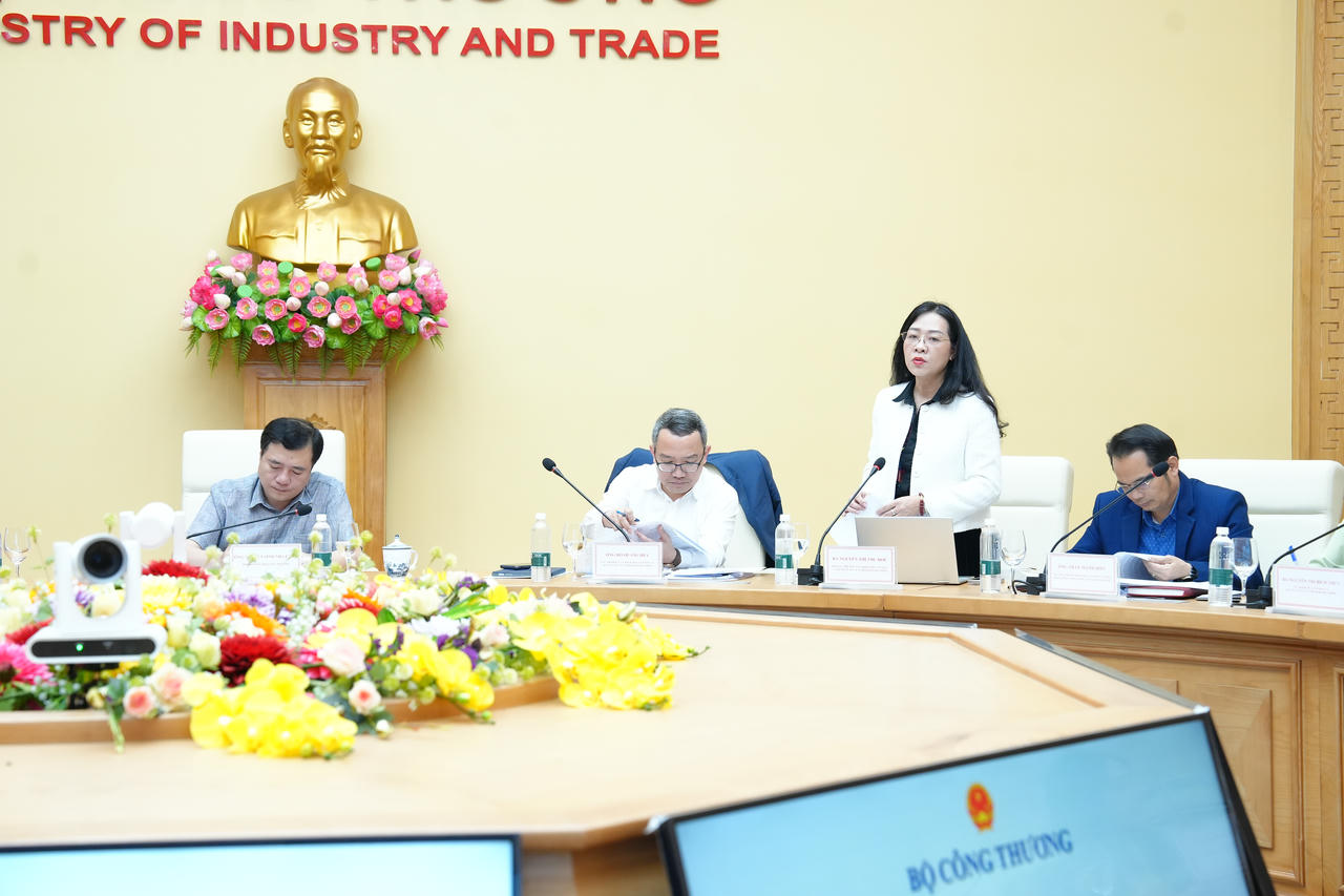 Phó Cục trưởng Cục Kiểm tra văn bản và Quản lý xử lý vi phạm hành chính Nguyễn Thị Thu Hòe phát biểu tại buổi làm việc.