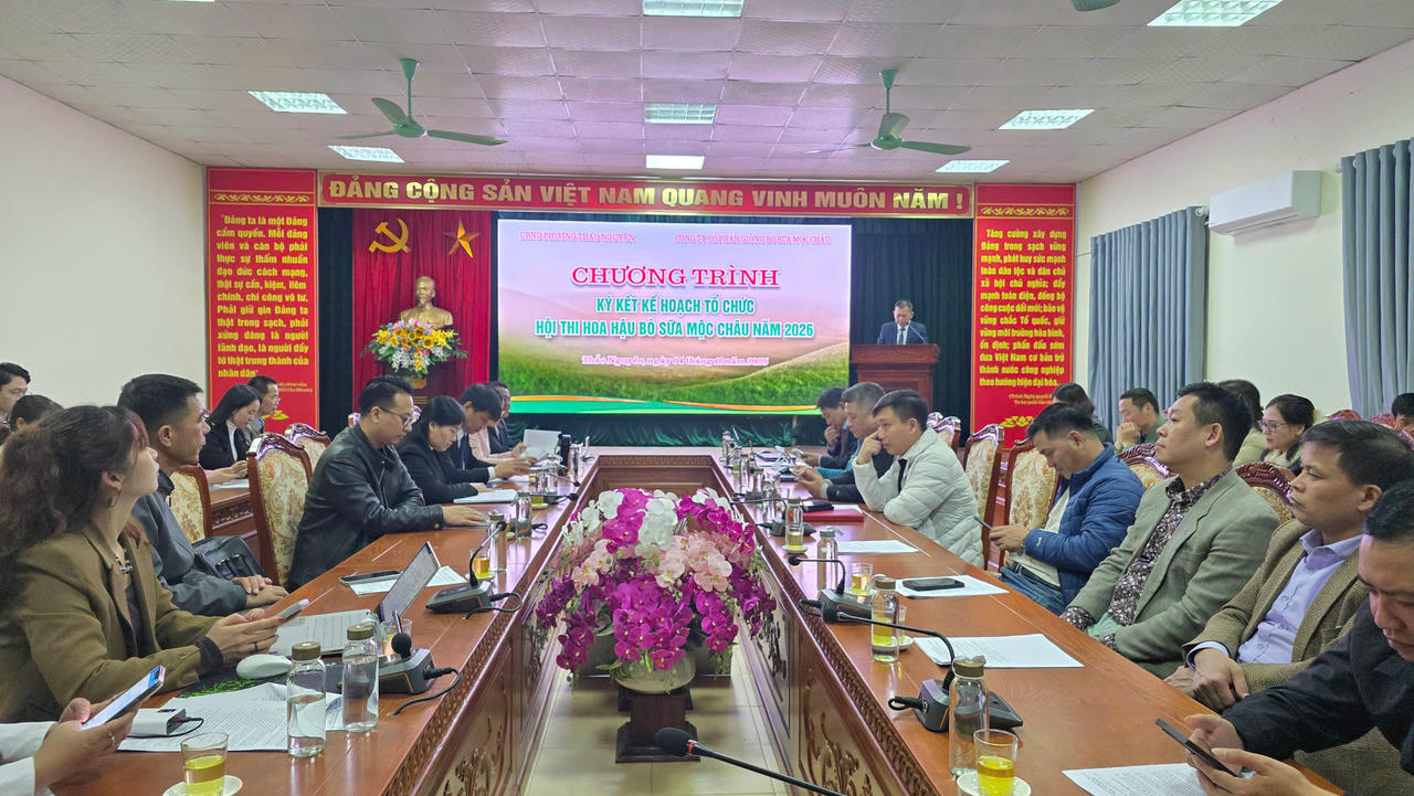 Chương trình ký kết Kế hoạch phối hợp tổ chức Hội thi Hoa hậu bò sữa Mộc Châu năm 2026.