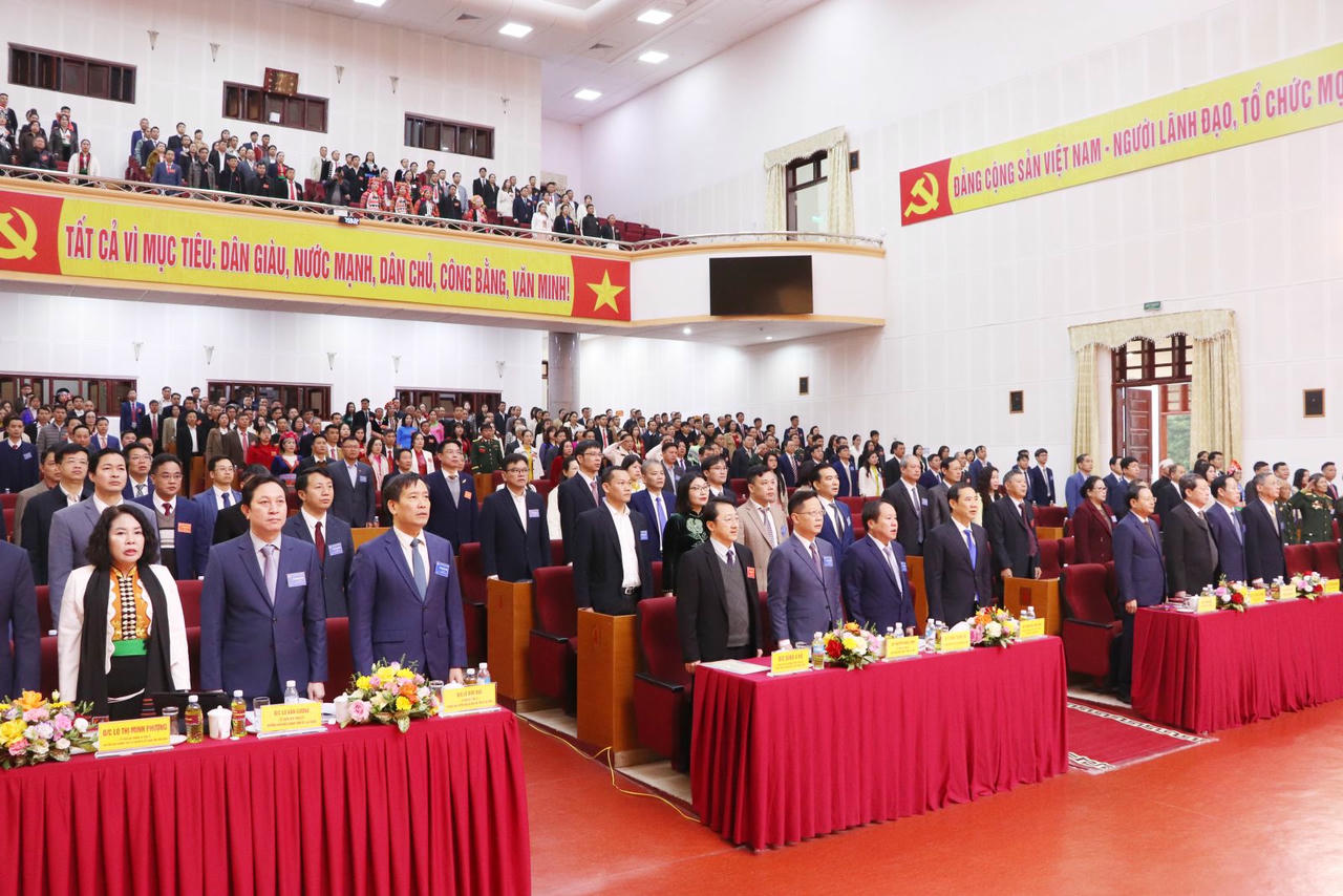 Các đại biểu thực hiện nghi lễ chào cờ.