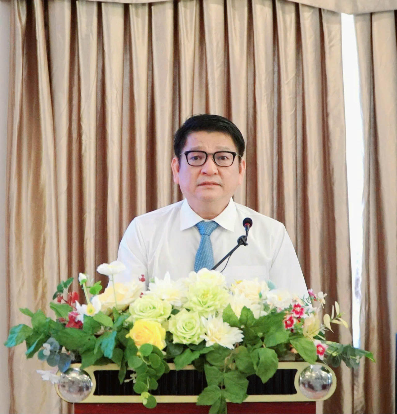 Giám đốc Sở Du lịch tỉnh An Giang Bùi Quốc Thái phát biểu tại hội nghị (Ảnh: Khánh Thuỳ)