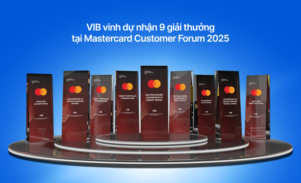 VIB nhận cùng lúc 9 giải thưởng từ Mastercard, khẳng định vị thế dẫn đầu thị trường thẻ Việt Nam
