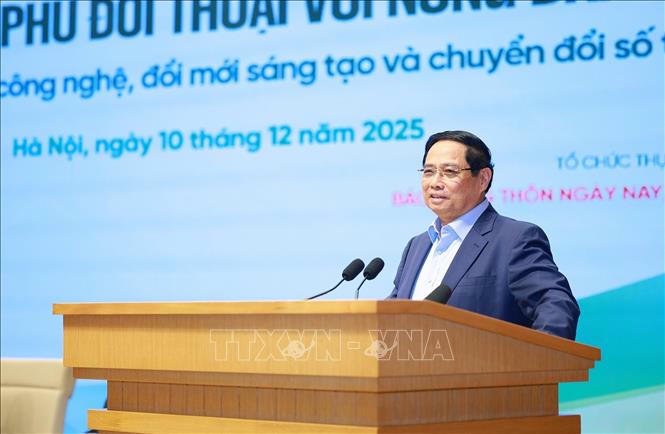 Thủ tướng Phạm Minh Chính phát biểu tại Hội nghị Thủ tướng Chính phủ đối thoại với nông dân năm 2025. Ảnh: Dương Giang/TTXVN