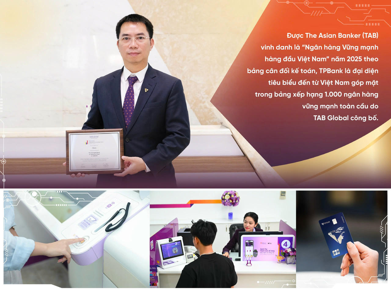Lãnh đạo TPBank đón nhận danh hiệu “Ngân hàng Vững mạnh hàng đầu Việt Nam năm 2025” do The Asian Banker vinh danh, ghi nhận nền tảng tài chính an toàn và chiến lược số hóa hiệu quả.