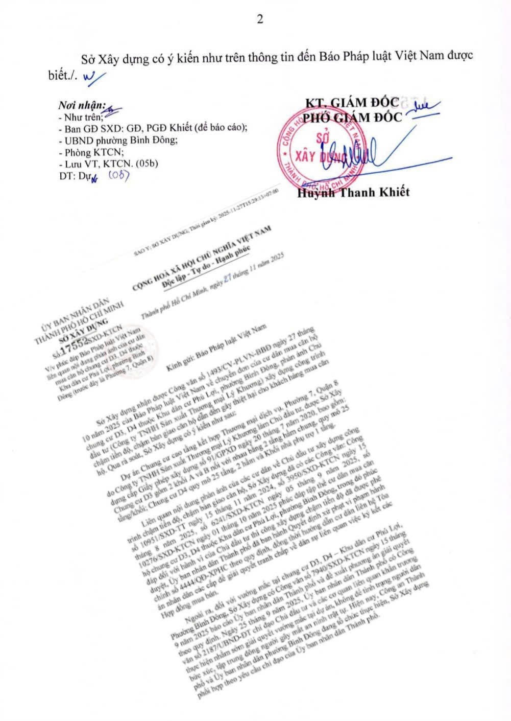 Văn bản trả lời của Sở Xây dựng.
(Ảnh: Nguyễn Tuấn)