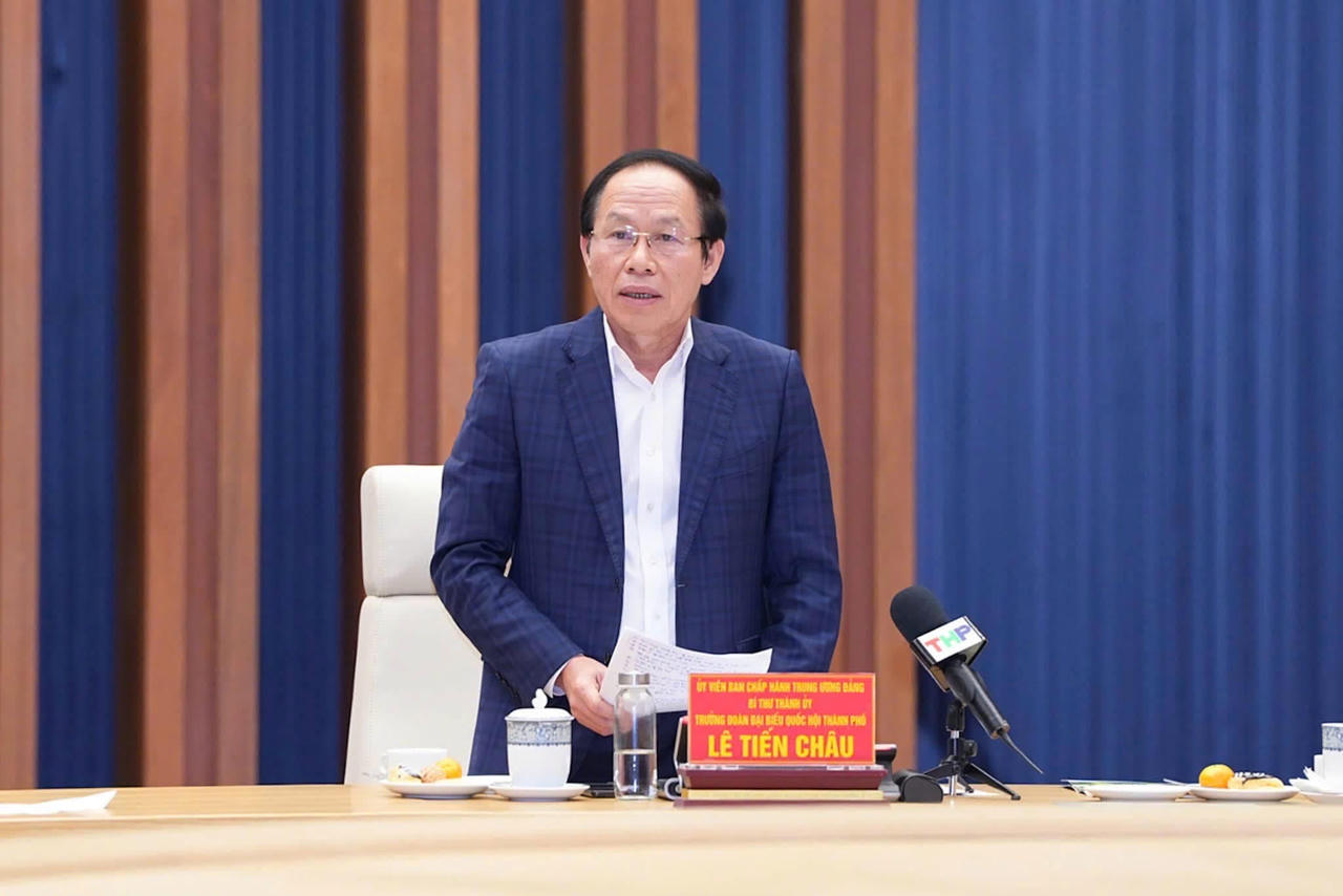 Bí thư Thành uỷ Hải Phòng Lê Tiến Châu phát biểu tiếp thu ý kiến chỉ đạo của Phó Thủ tướng Thường trực Chính phủ Nguyễn Hoà Bình.