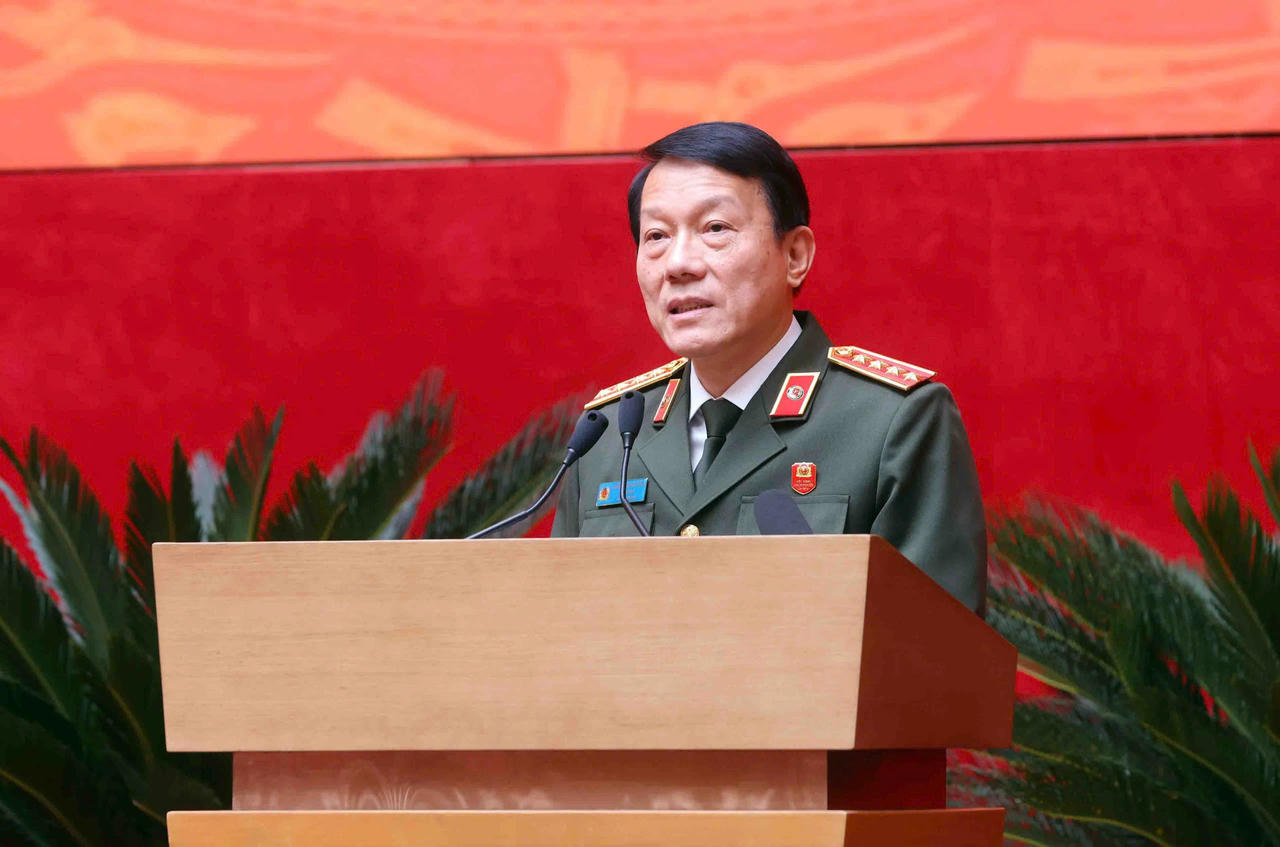 Đại tướng Lương Tam Quang, Ủy viên Bộ Chính trị, Bí thư Đảng ủy Công an Trung ương, Bộ trưởng Bộ Công an phát biểu tại buổi Lễ.