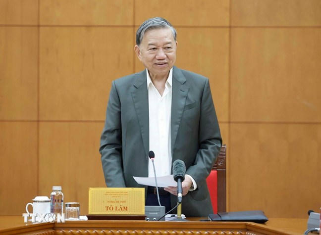 Tổng Bí thư Tô Lâm phát biểu tại buổi làm việc. Ảnh: TTXVN