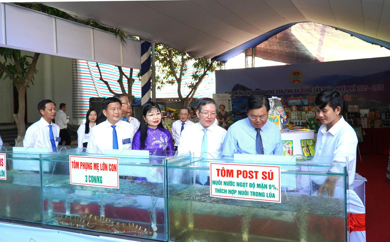 Đại biểu tham quan gian hàng trưng bày các sản phẩm nông nghiệp.