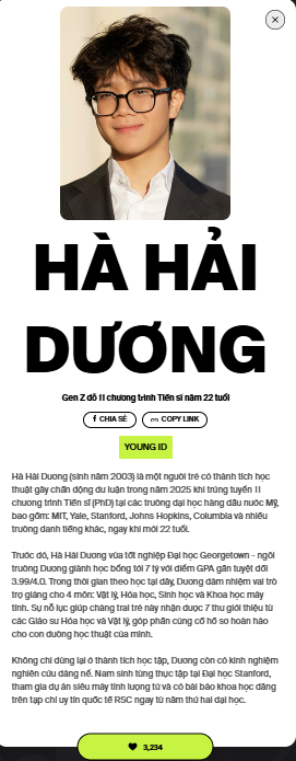 Thông tin về Hà Hải Dương trên WeYoung 2025 