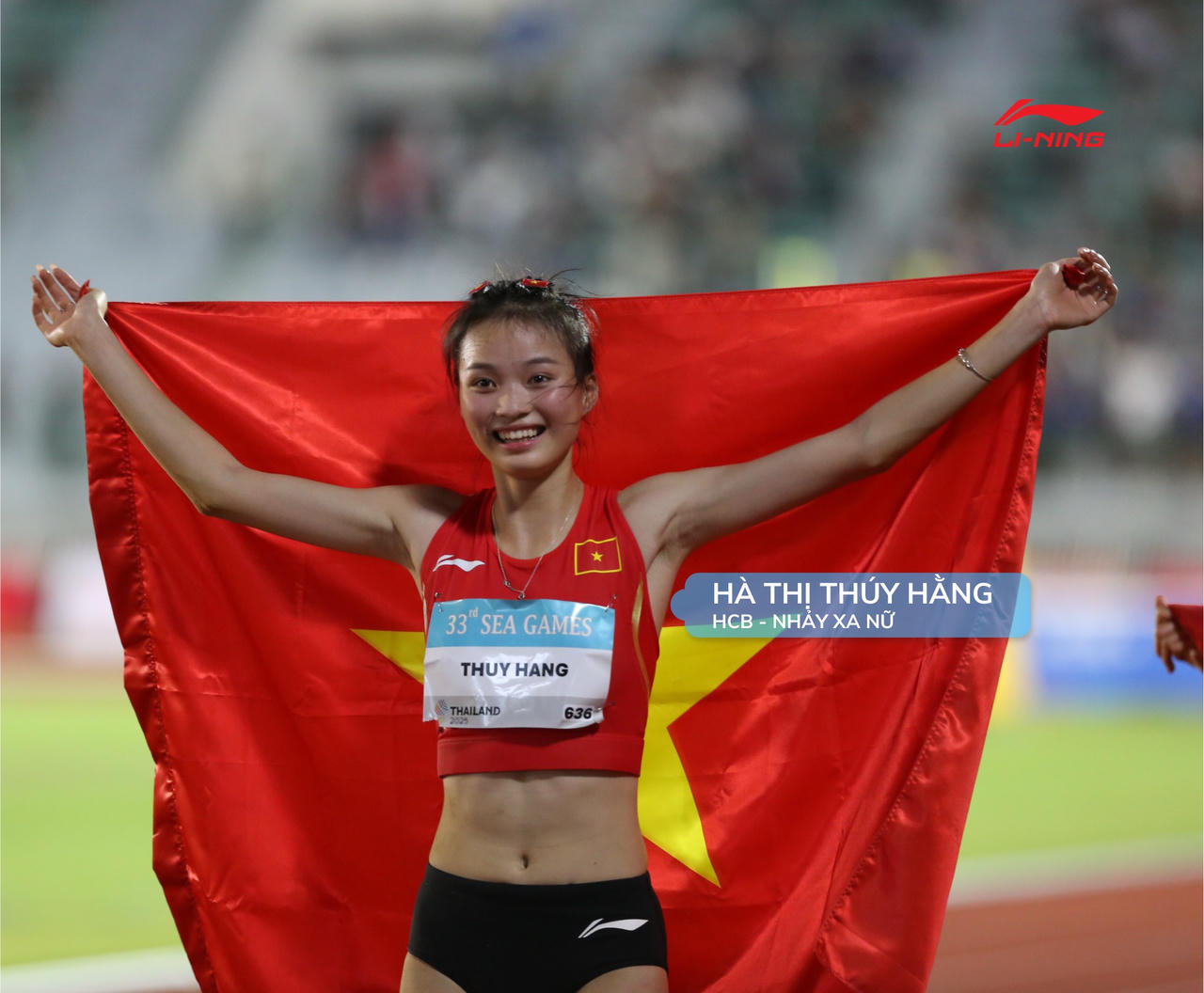 Tài năng trẻ Hà Thị Thuý Hằng của điền kinh Việt Nam ở môn nhảy xa (Ảnh Lining)