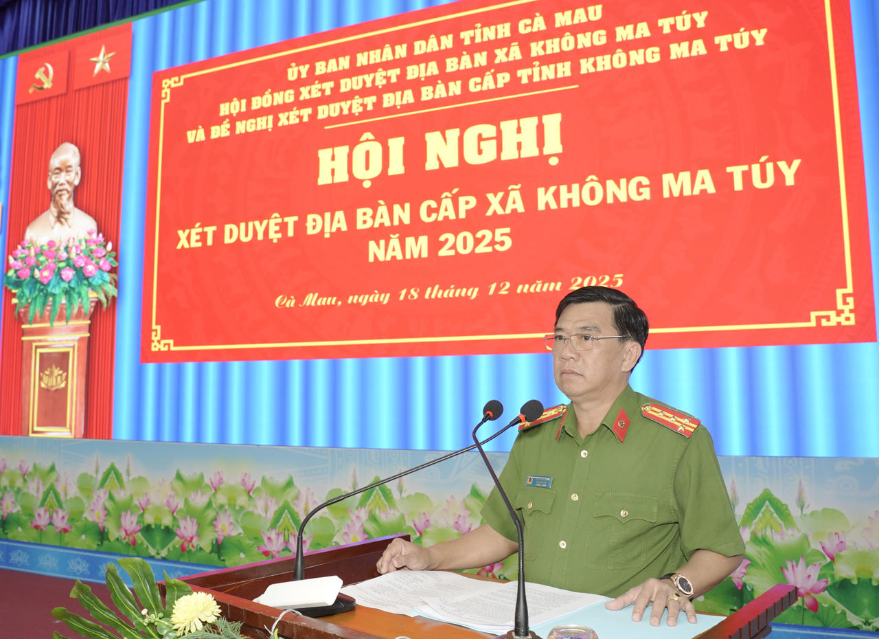 Đại tá Châu Quốc Huy - Tỉnh ủy viên, Phó Giám đốc Công an tỉnh Cà Mau, Thủ trưởng Cơ quan Cảnh sát điều tra phát biểu kết luận Hội nghị.