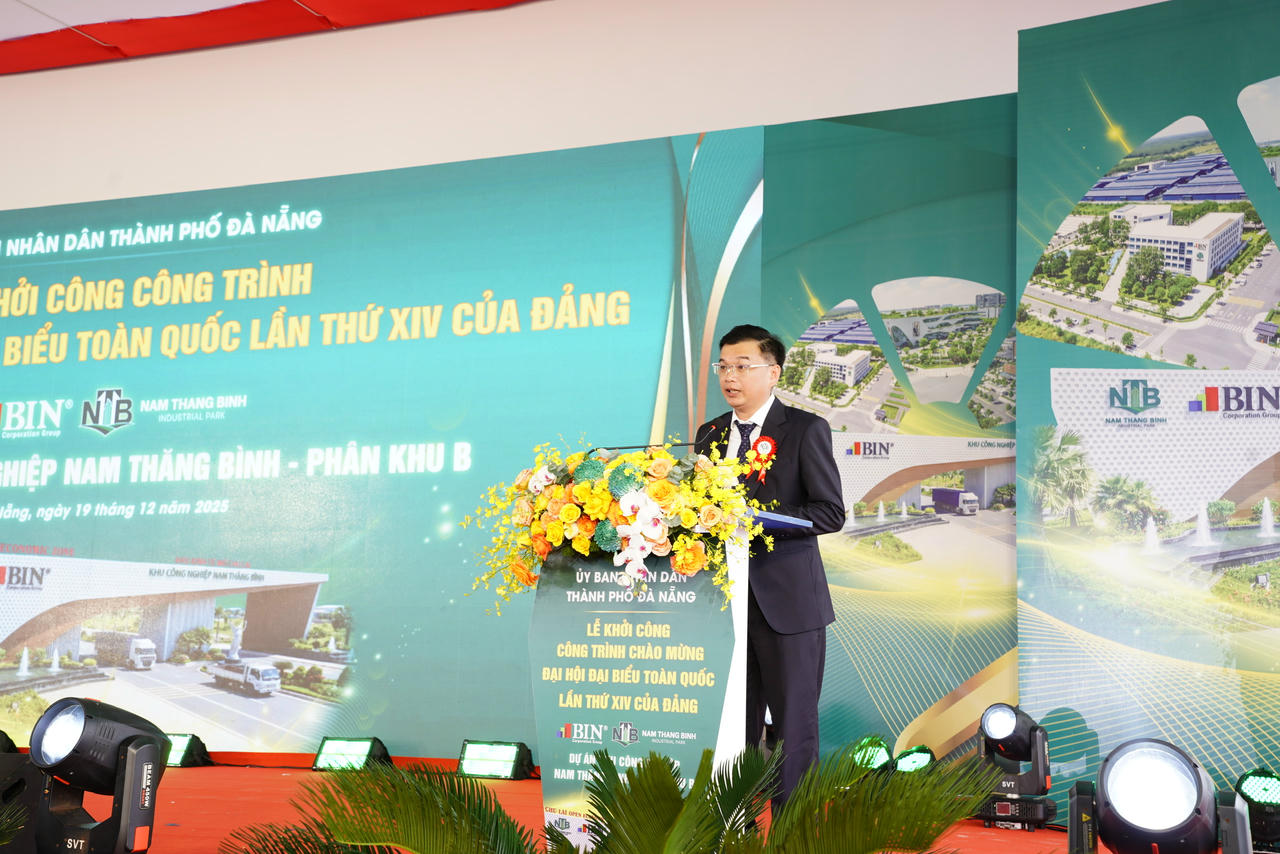 ông Lê Hùng Anh - Chủ tịch Tập đoàn BIN Corporation phát biểu tại buổi lễ khởi công.&nbsp;