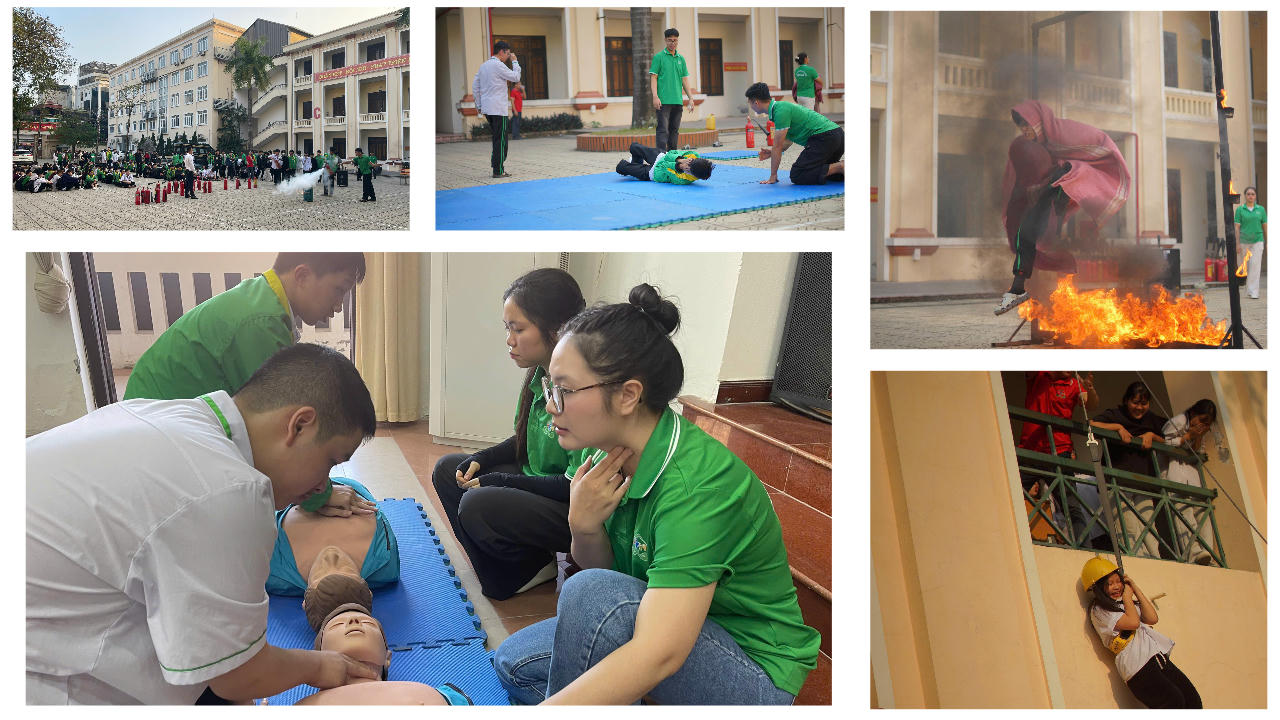 Học sinh, sinh viên thực hành trải nghiệm các kỹ năng PCCC&amp;CNCH. (Ảnh: Hoàng Tùng)