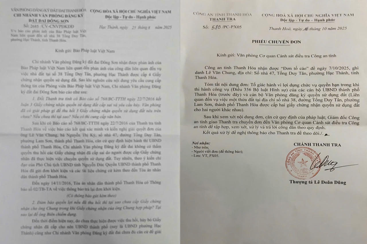 Sự việc “1 thửa đất, 4 sổ đỏ” tại Thanh Hóa: Văn phòng Cơ quan CSĐT Công an tỉnh được giao xem xét, xử lý 