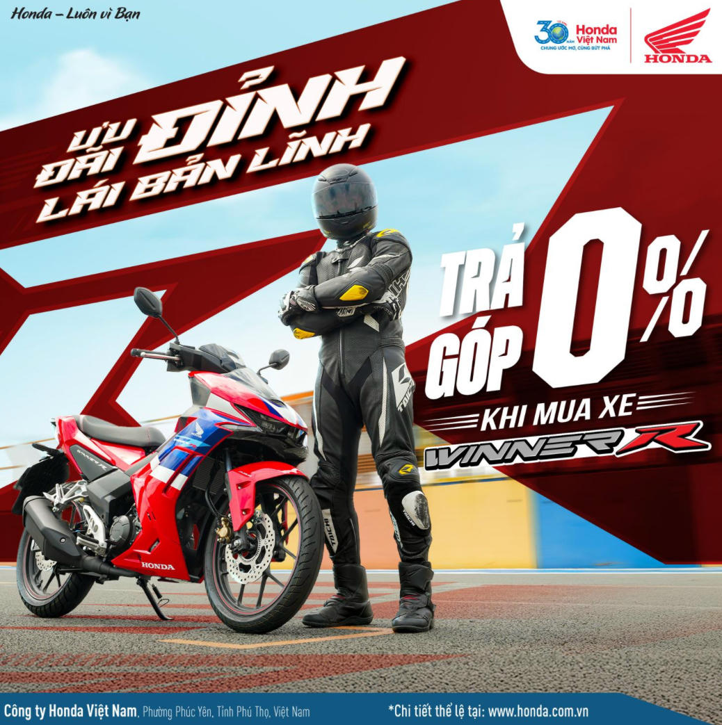  Honda Việt Nam triển khai Chương trình ưu đãi lãi suất 0% dành cho dòng xe WINNER R