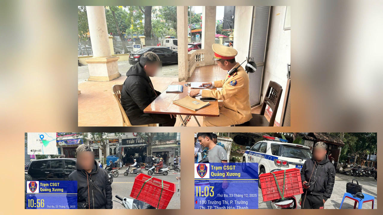 Trạm CSGT Quảng Xương đã tiến hành lập biên bản vi phạm hành chính đối với nam shipper&nbsp;Ngô Quang Đ. với tổng số tiền xử phạt lên đến 20,9 triệu đồng&nbsp;