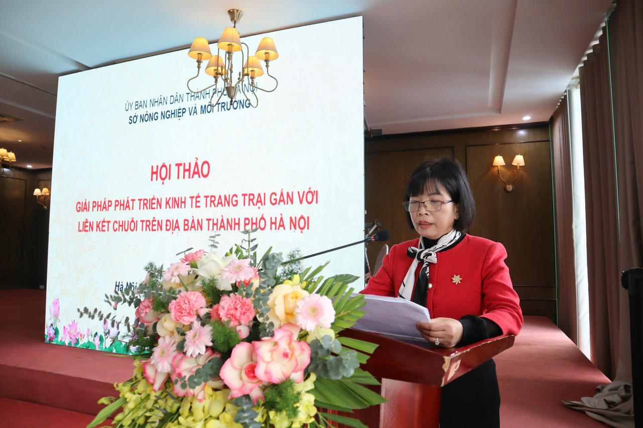 Bà Hoàng Thị Hòa, Trưởng phòng Phát triển nông thôn, Sở Nông nghiệp và Môi trường Hà Nội phát biểu tại hội thảo.