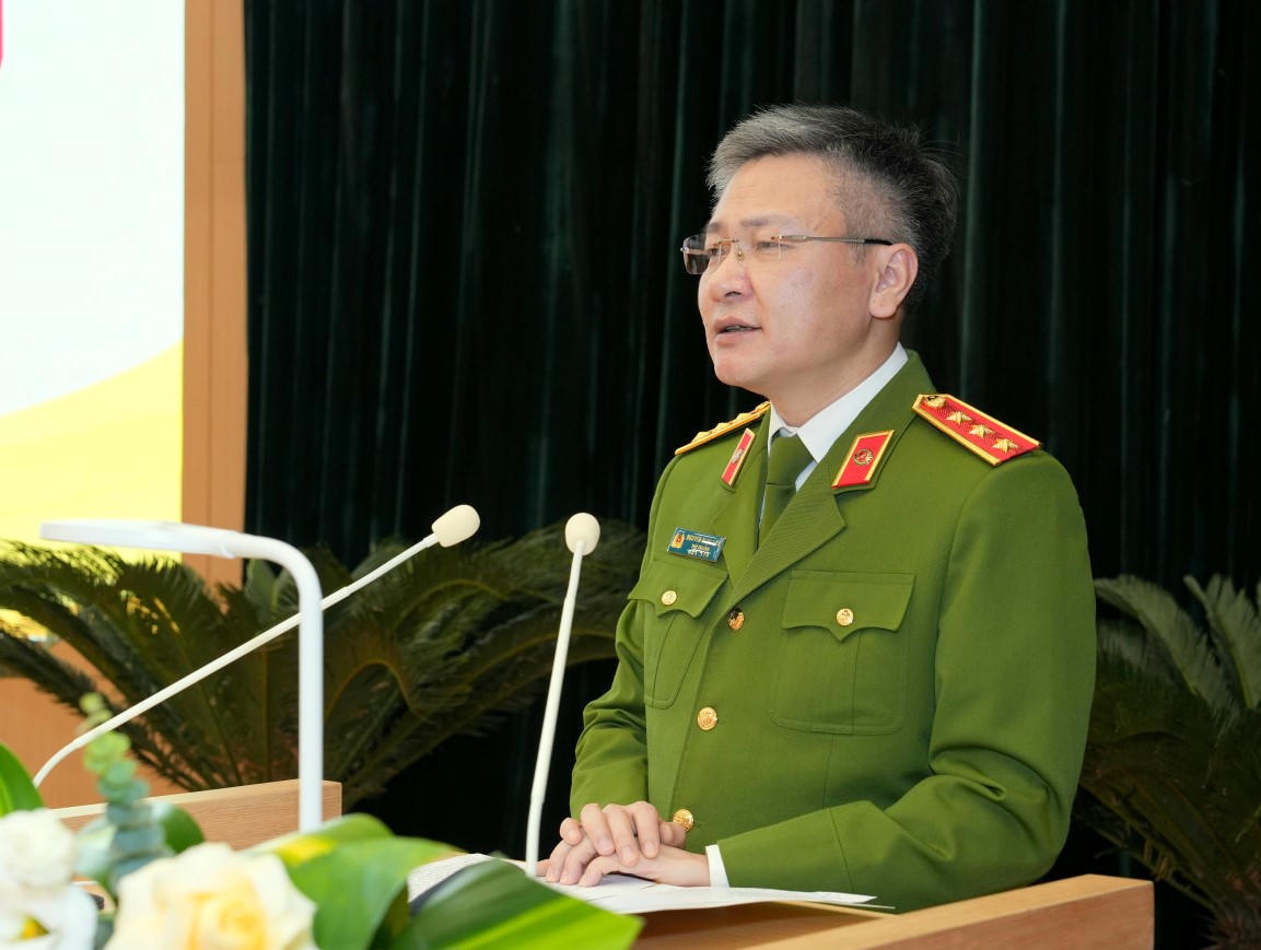 Thượng tướng Nguyễn Ngọc Lâm, Thứ trưởng Bộ Công an phát biểu tại hội nghị.