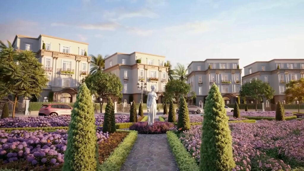 Phối cảnh không gian biệt thự thấp tầng tại Vinhomes Cần Giờ, được quy hoạch theo mô hình đô thị sinh thái với mật độ xây dựng thấp, ưu tiên mảng xanh và cảnh quan.