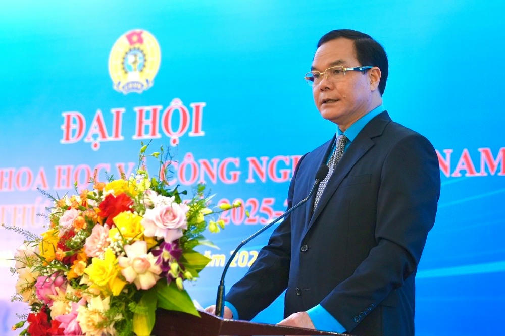 Chủ tịch Tổng LĐLĐ Việt Nam Nguyễn Đình Khang phát biểu chỉ đạo tại Đại hội Công đoàn Khoa học và Công nghệ Việt Nam lần thứ I, nhiệm kỳ 2025-2030.