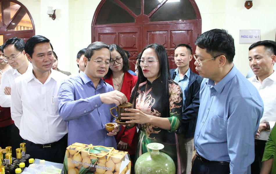 Lãnh đạo UBND tỉnh Bắc Ninh tham quan, nghe các chủ thể giới thiệu sản phẩm OCOP.