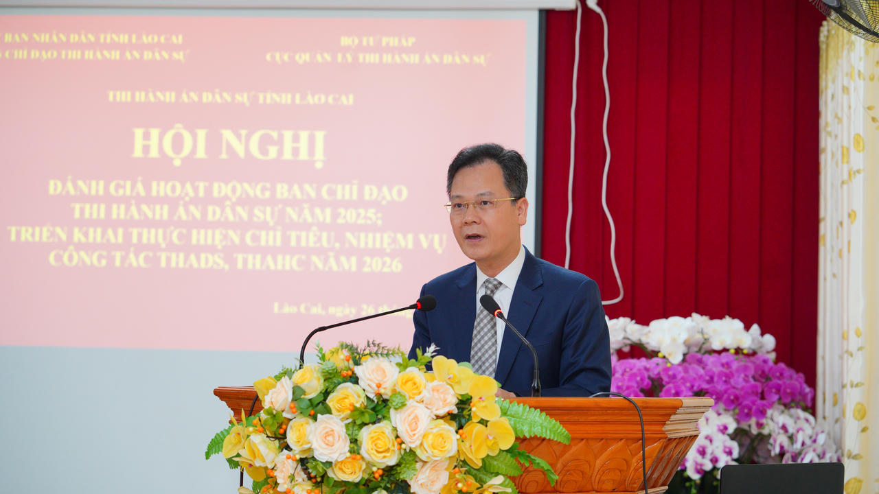 Phó Chủ tịch UBND tỉnh Lào Cai Nguyễn Thành Sinh đề nghị phối hợp chặt chẽ với các cơ quan hữu quan trong công tác THADS và THAHC. Ảnh: Đức Mạnh.