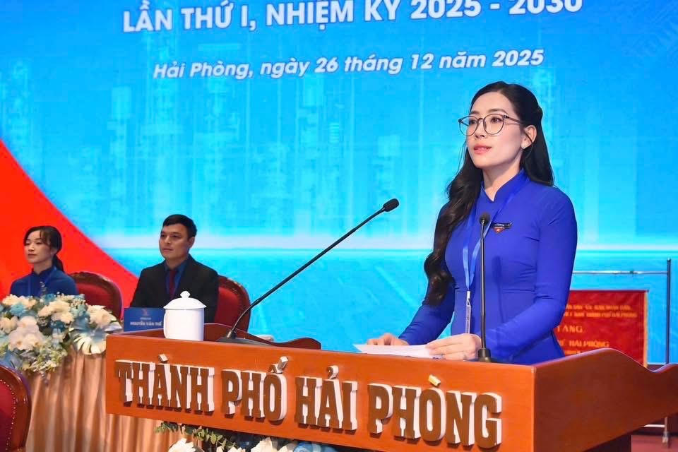 Bí thư Thành đoàn Hải Phòng Nguyễn Thị Thủy phát biểu tại Đại hội.