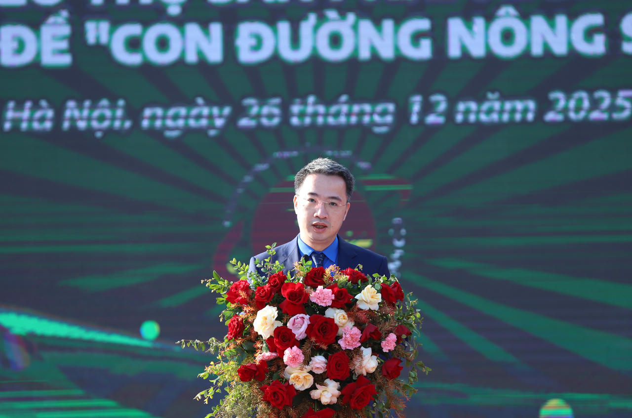 Ông Nguyễn Tường Lâm - Bí thư Trung ương Đoàn, Chủ tịch Trung ương Hội LHTN Việt Nam phát biểu khai mạc Triển lãm. (Nguồn:&nbsp;Trung ương Đoàn TNCS Hồ Chí Minh)