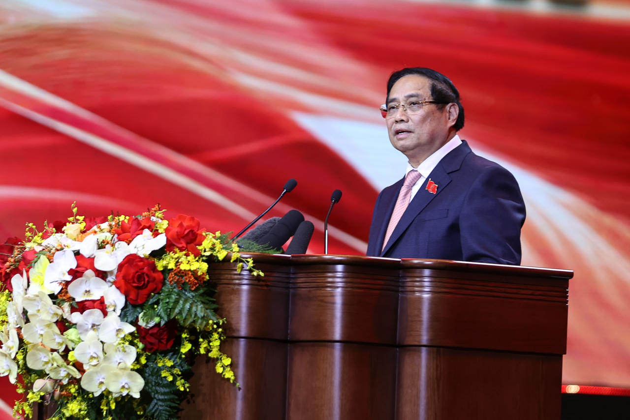 Thủ tướng Phạm Minh Chính, Chủ tịch Hội đồng Thi đua - Khen thưởng Trung ương phát biểu khai mạc Đại hội. Ảnh: Nhật Bắc/VGP.