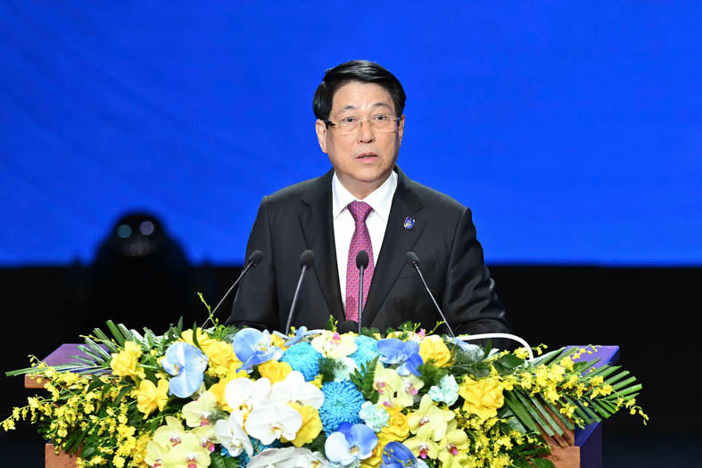 Chủ tịch nước Lương Cường phát biểu khai mạc Lễ mở ký Công ước Hà Nội. (Ảnh: Tuấn Minh)