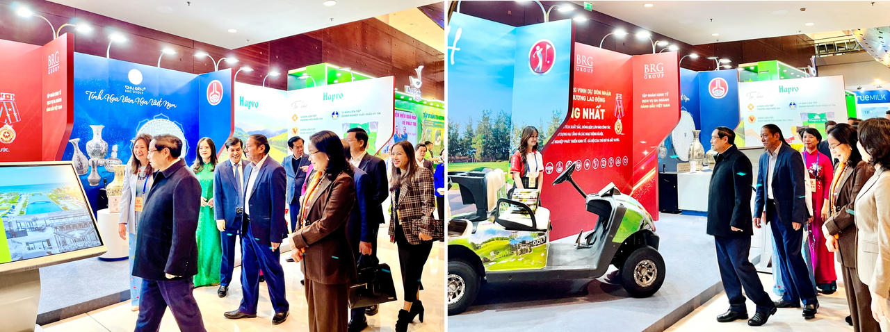 Thủ tướng Chính phủ Phạm Minh Chính cùng các lãnh đạo cấp cao và đại biểu tham quan khu vực trưng bày của Tập đoàn BRG